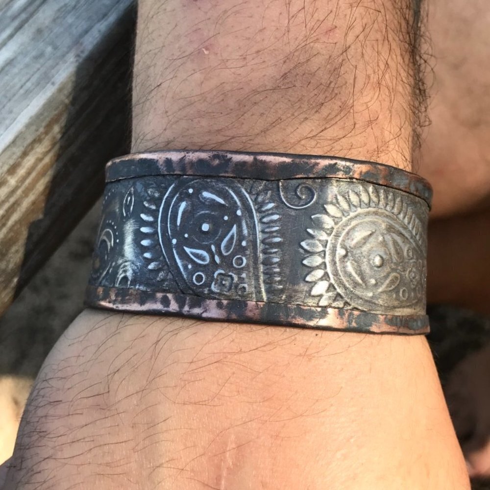 Paisley Sterling Silver Cowboy Copper Cuff Unisex Southwestern 925 Western Boho